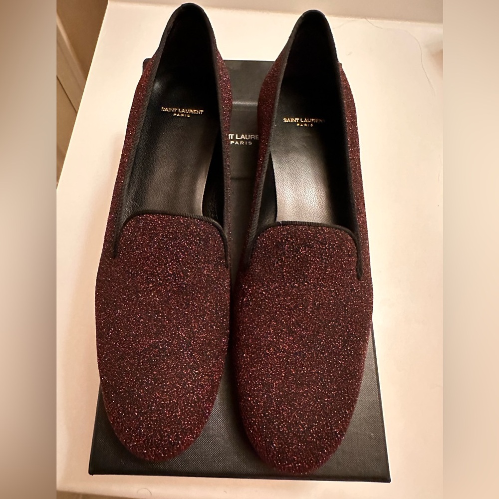 Saint Laurent Red Glitter Loafers size 38.5